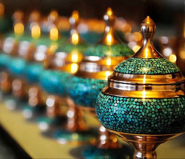 Turquoise-inlaid copper vessels from Persia